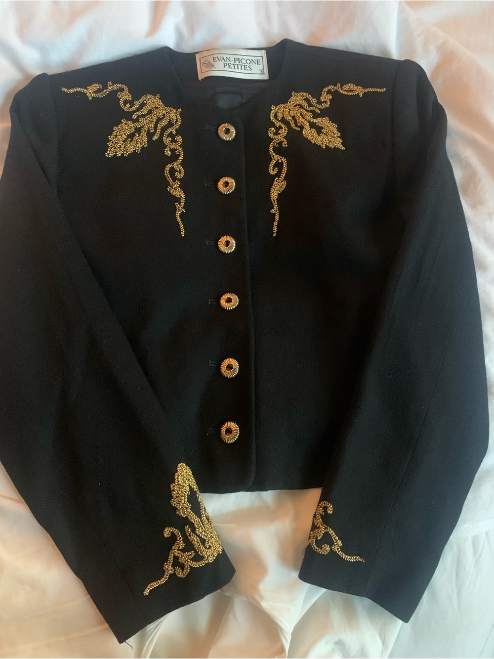 Evan Picone Petites Size 4 Black Suit Jacket - Gold Beading Accents -NWOT